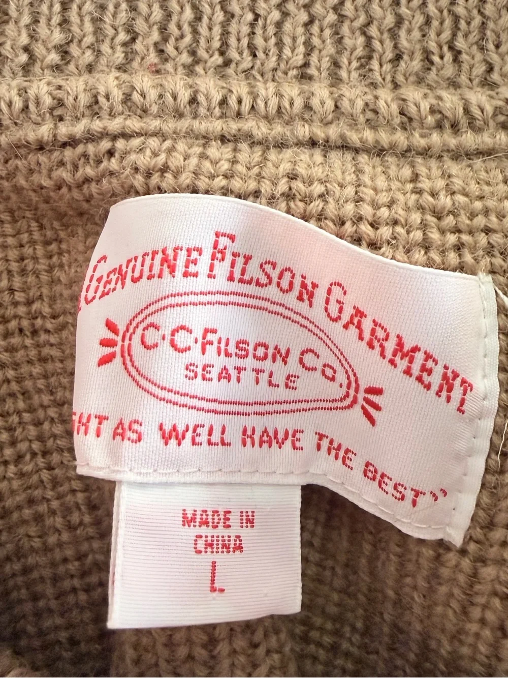 FILSON Henley Guide Sweater Size Large